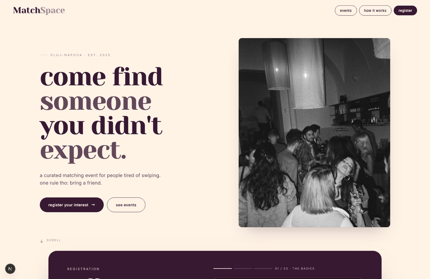 MatchSpace landing page